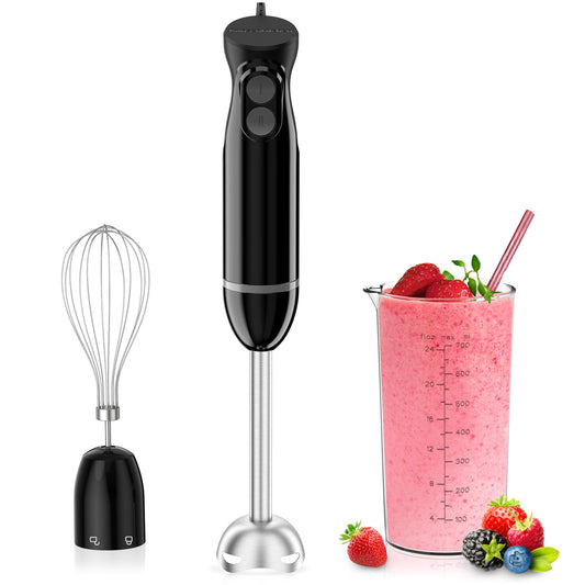 3-in-1 Stabmixer 1000W – Pürierstab mit Becher & Schneebesen, 2 Stufen, Schwarz