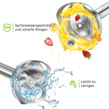 3-in-1 Stabmixer 1000W – Pürierstab mit Becher & Schneebesen, 2 Stufen, Schwarz