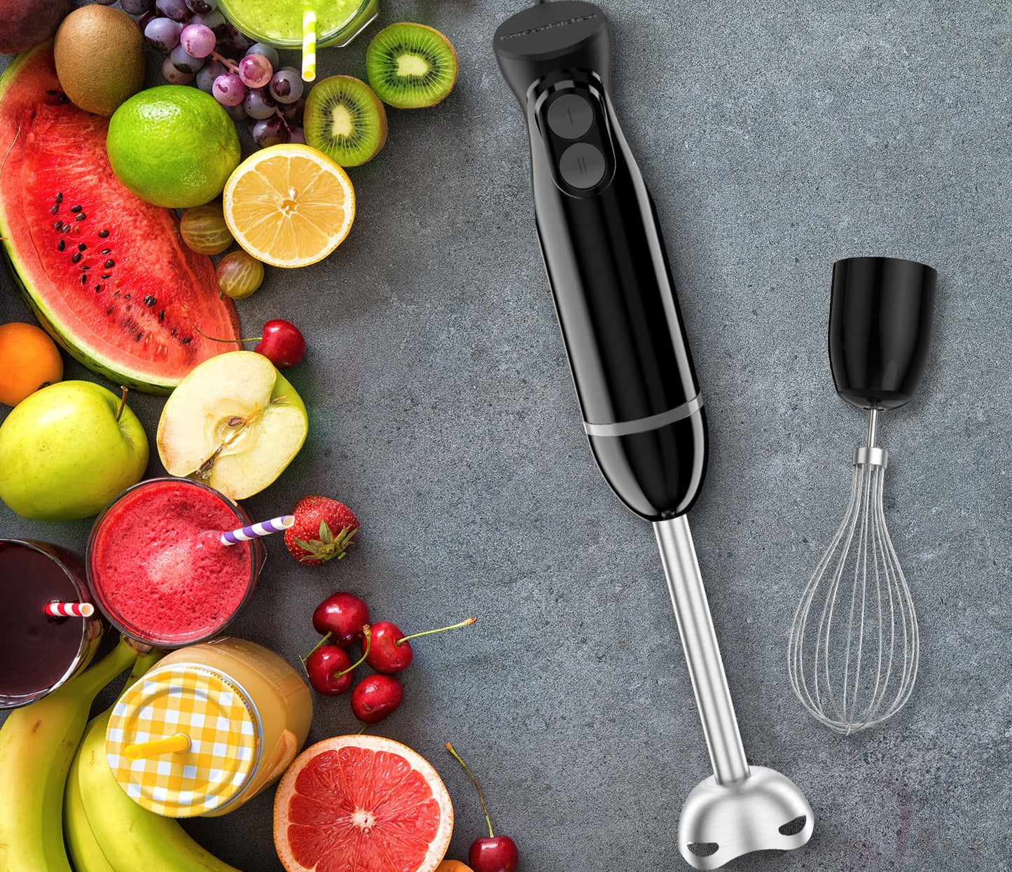 3-in-1 Stabmixer 1000W – Pürierstab mit Becher & Schneebesen, 2 Stufen, Schwarz